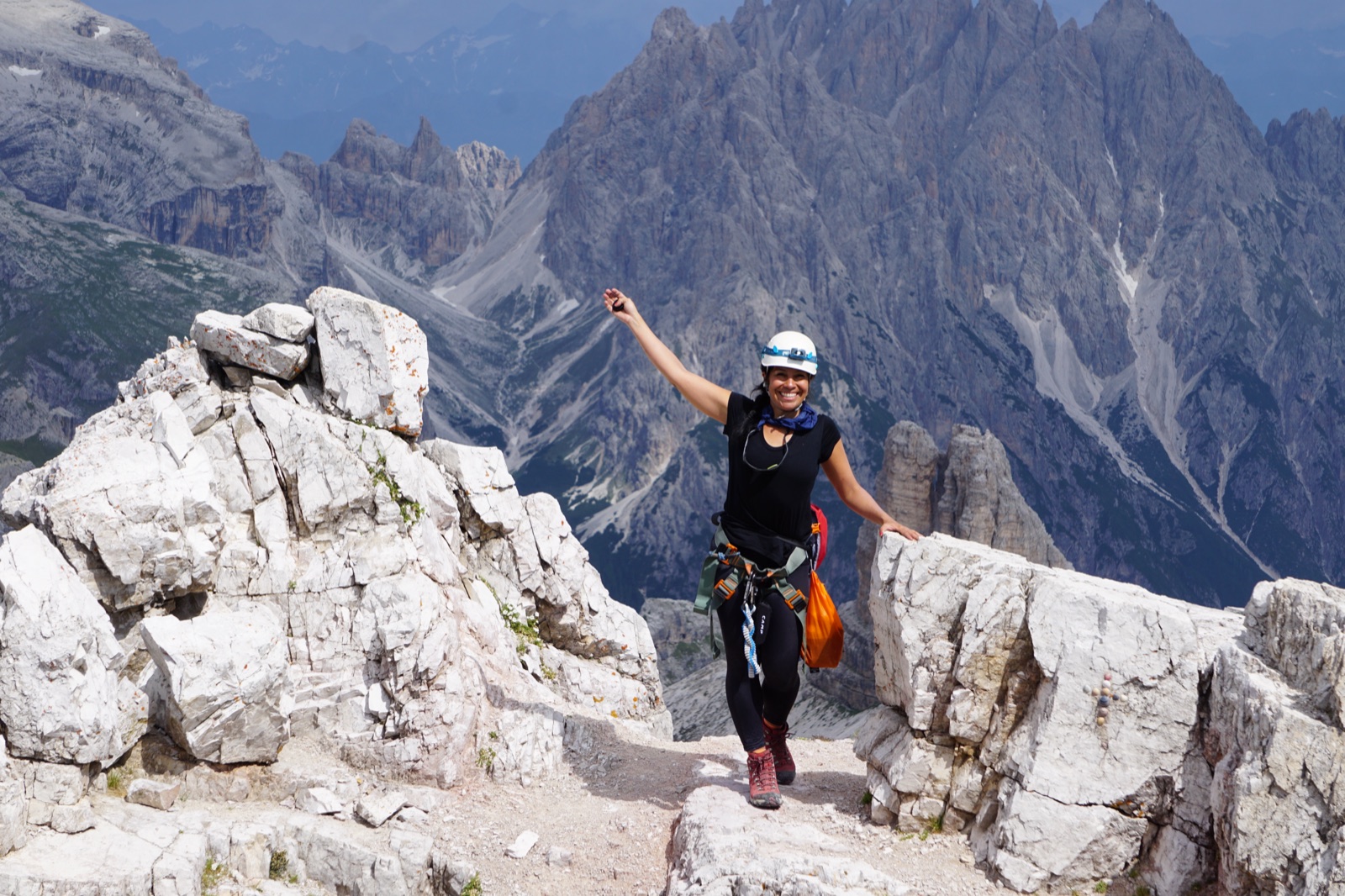 Georgina Miranda climbing in the Dolomites, Italy